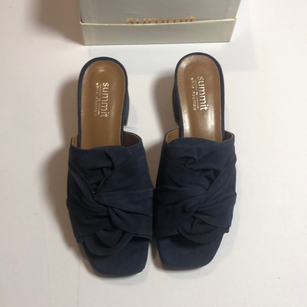 Summit White Mountain  Navy Blue Suede Leather Heeled Slides Sandals Size 6 - Picture 3 of 6